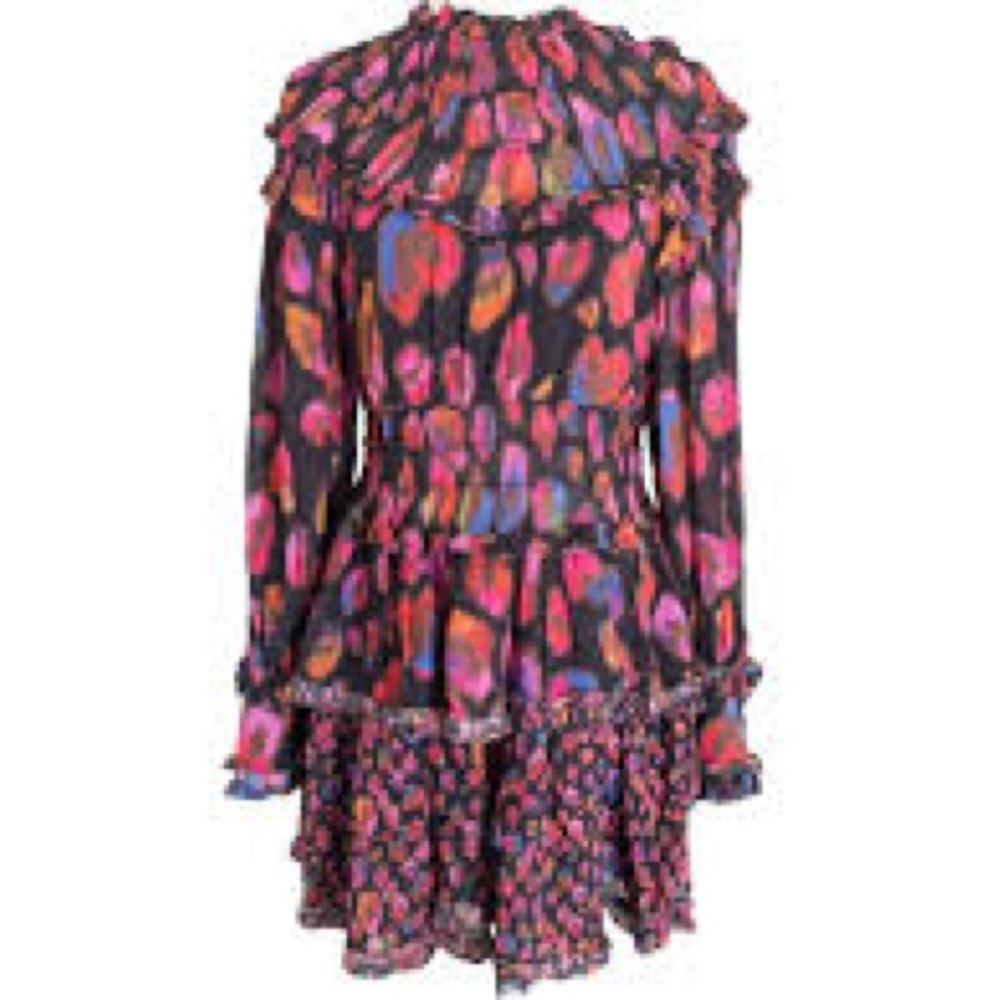 Farm Rio Iridescent Leopard Print Mini Dress With Ruffled DetailsLong SleevesNWT - Picture 4 of 10